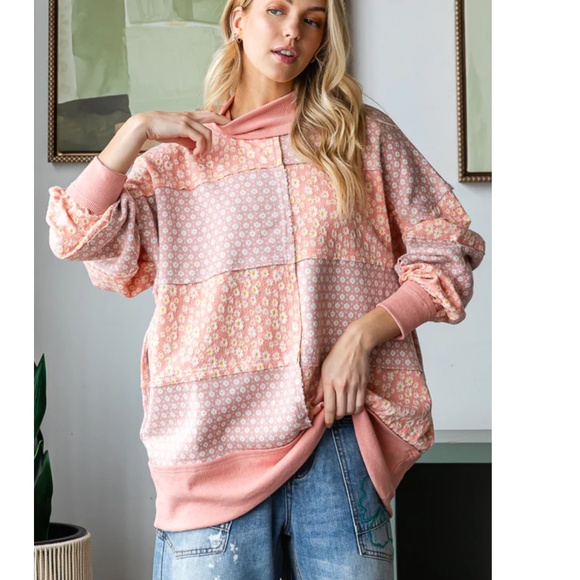 POL Sweaters - POL Women's Pink Floral Cowl Neck Sweater